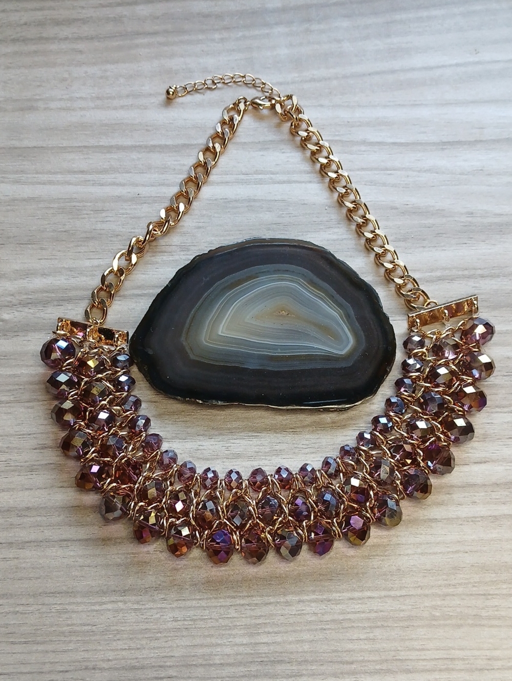 5 For $25 Gold Chain Statement Necklace with Purple Crystal Beads